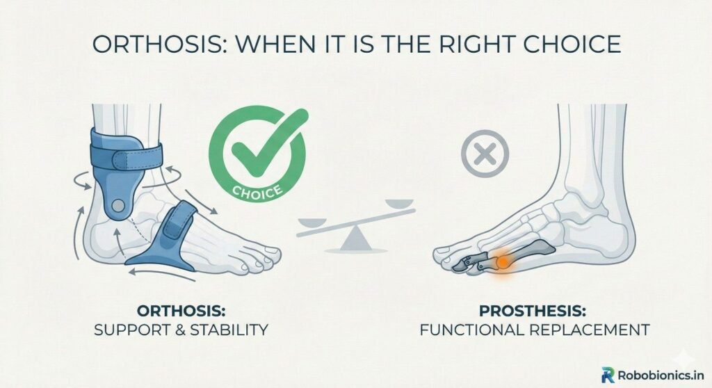 An orthosis supports and protects the 
