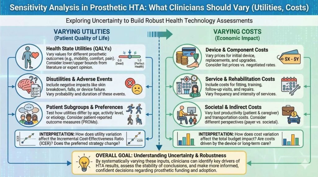 Sensitivity Analysis in Prosthetic HTA: What Clinicians Should Vary (Utilities, Costs)