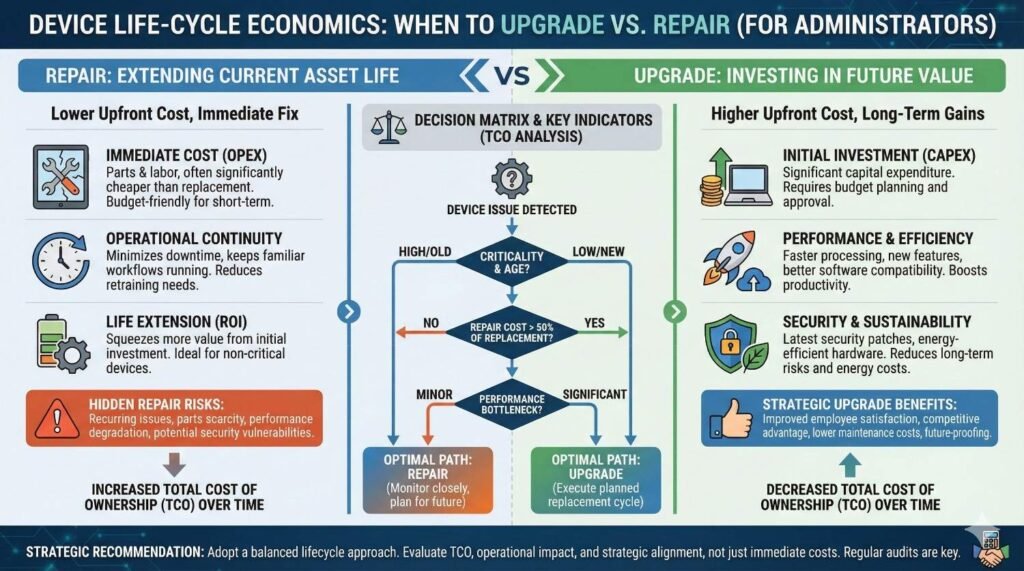 Device Life-Cycle Economics: When to Upgrade vs Repair (For Administrators)